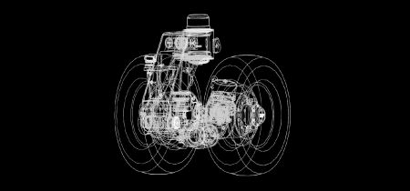 3D model in the style of a technical drawing of the DOLL tera axis technology