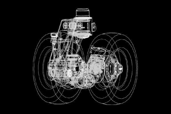 3D model in the style of a technical drawing of the DOLL tera axis technology