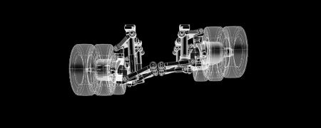 3D model in the style of a technical drawing of the DOLL panther axis technology